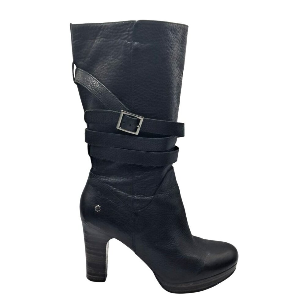 UGG Jardin Platform Boots Womens Size 10 Black Leather Buckle Straps Side Zip Mi - Picture 6 of 13
